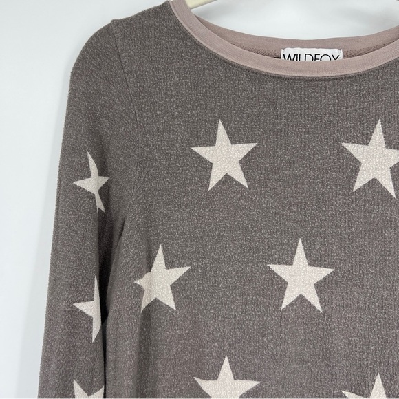 Wildfox Star Print Knit Long Sleeves Gray Crewneck Heathered Pullover Sweater - Picture 11 of 12